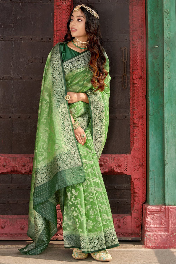 Olivine Green Organza Saree