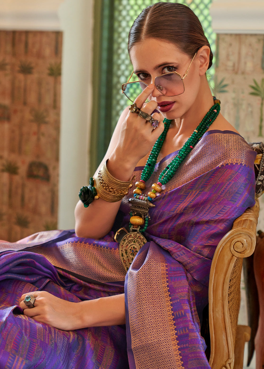 Cosmic Purple Handloom Organza Silk Saree by bollywood actress Kalki Koechlin