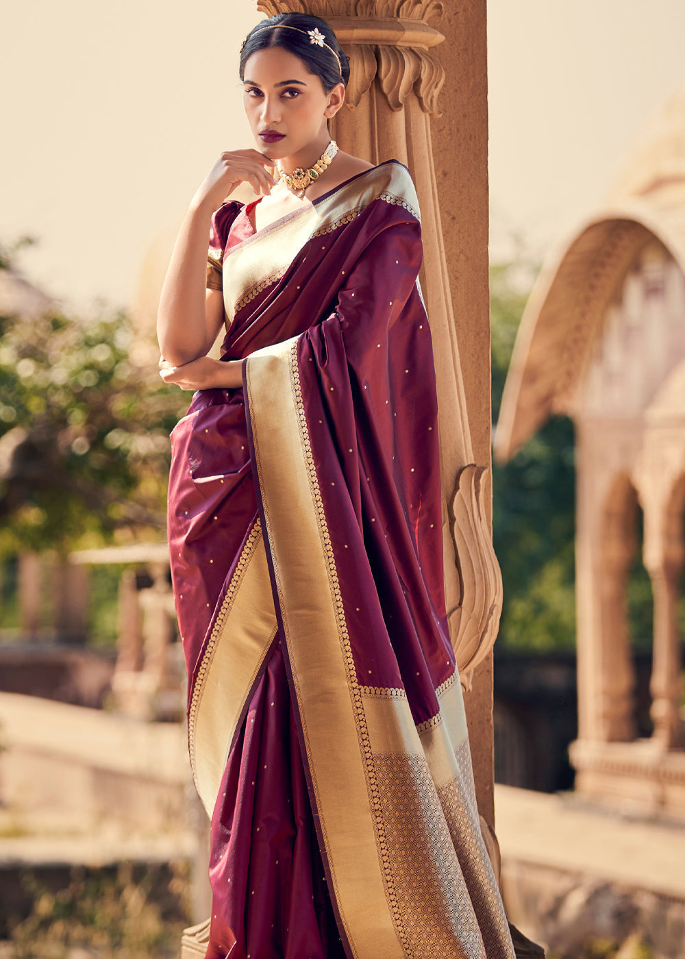 Copper Rust Woven Banarasi Satin Silk Saree