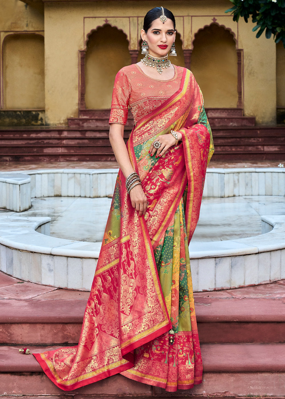 Calico Green Designer Banarasi Saree