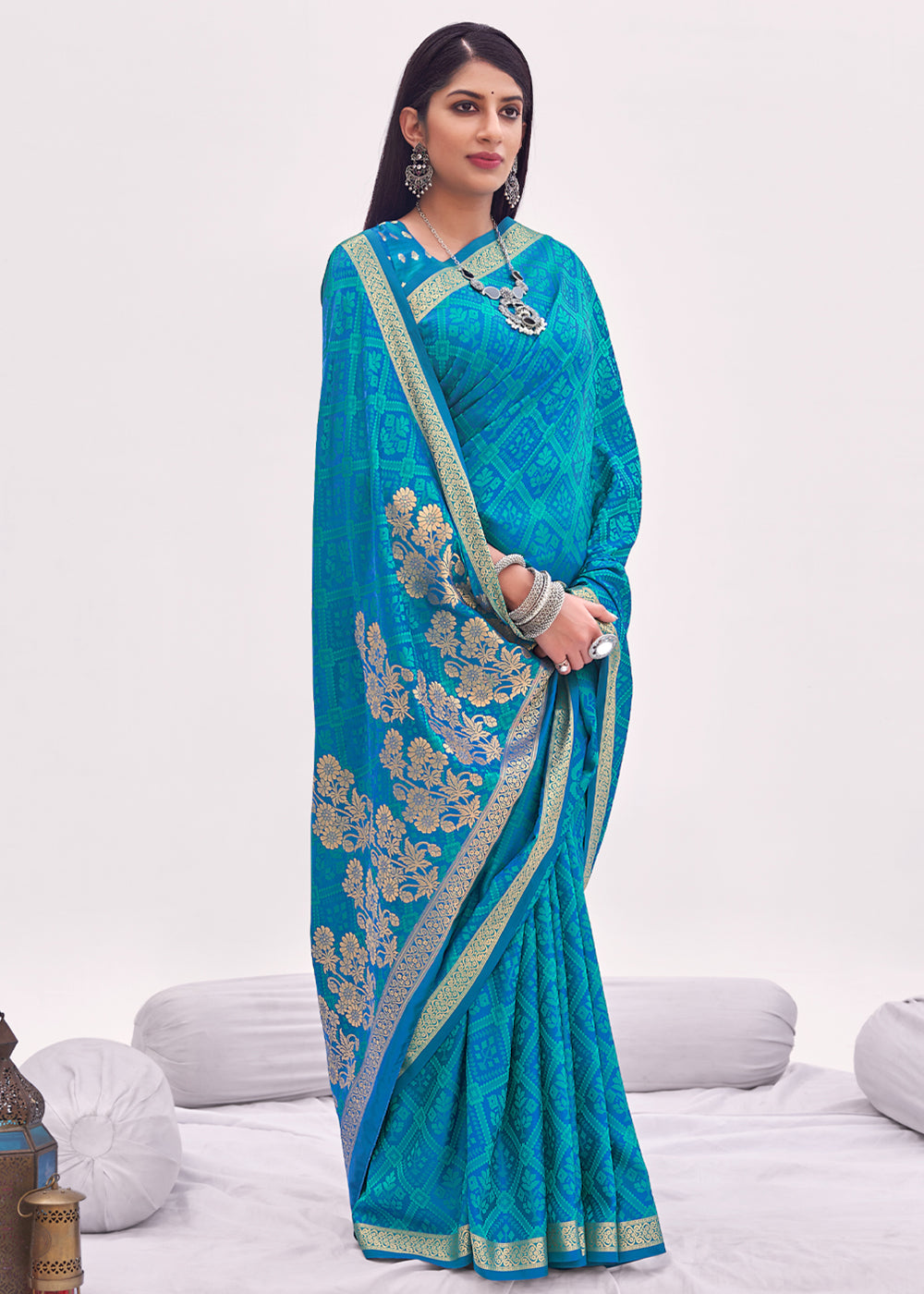 Sea Serpent Blue Zari Woven Banarasi Satin Saree