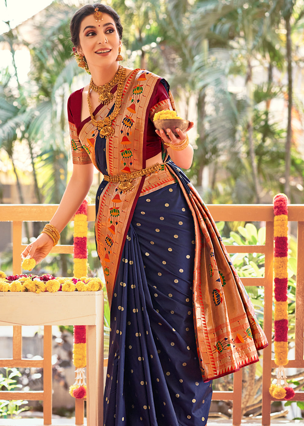 Gun Powder Blue Woven Paithani Silk Saree