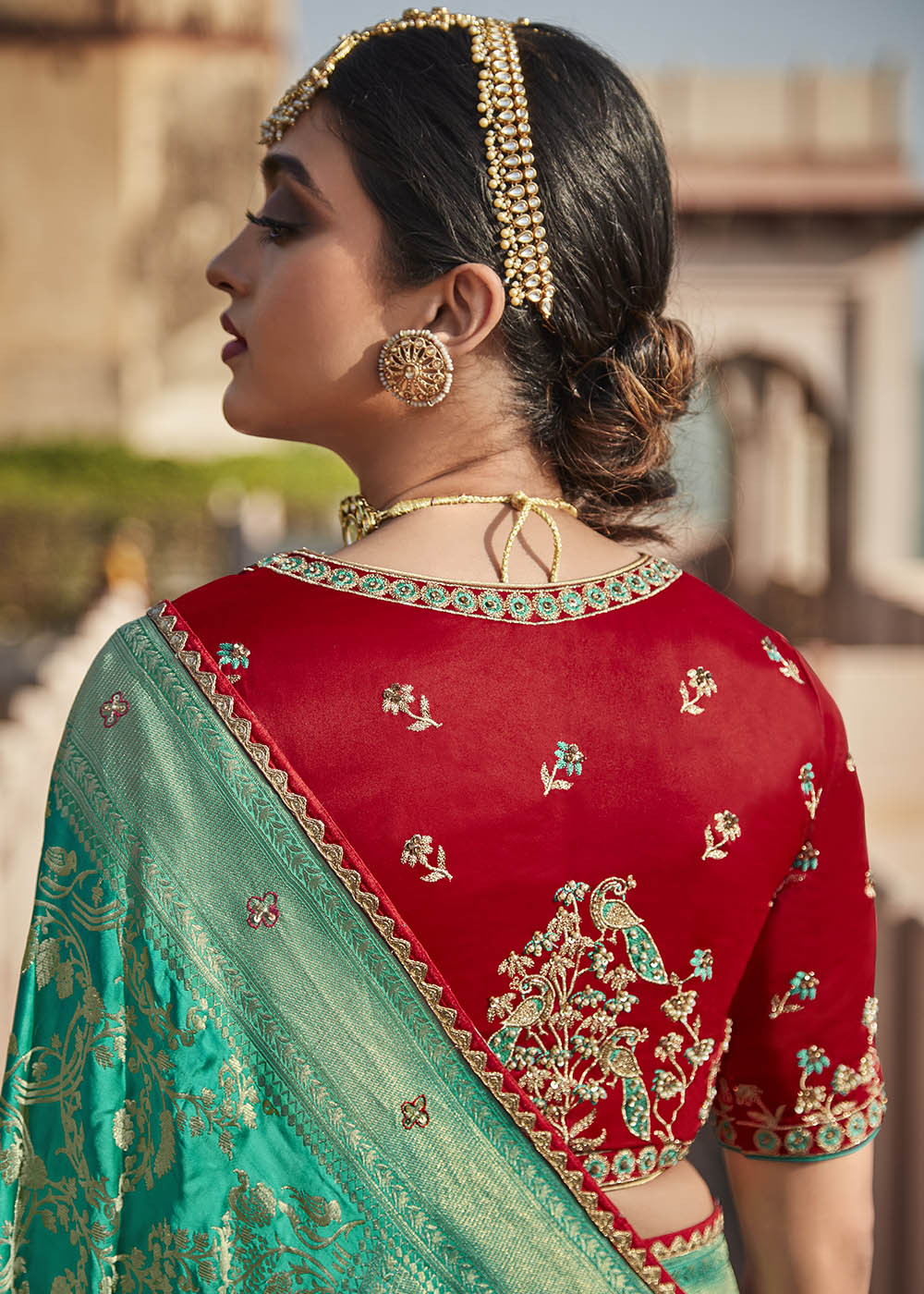 Shiny Green Zari Woven Banarasi Silk Saree with Embroidered Blouse