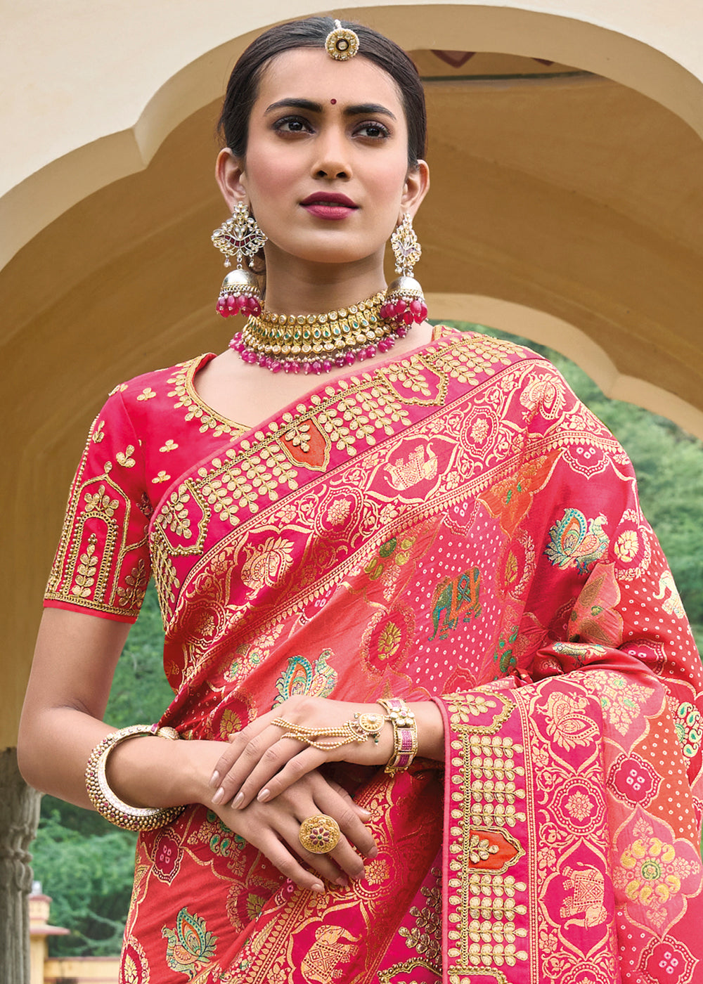 Froly Pink Embroidered Dola Silk Saree