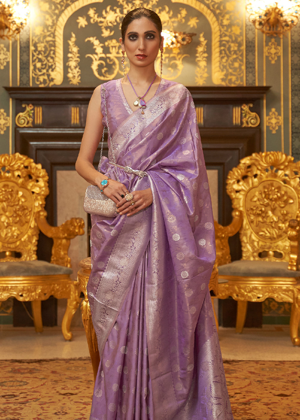 Quicksand Purple Zari Woven Banarasi Brocade Saree