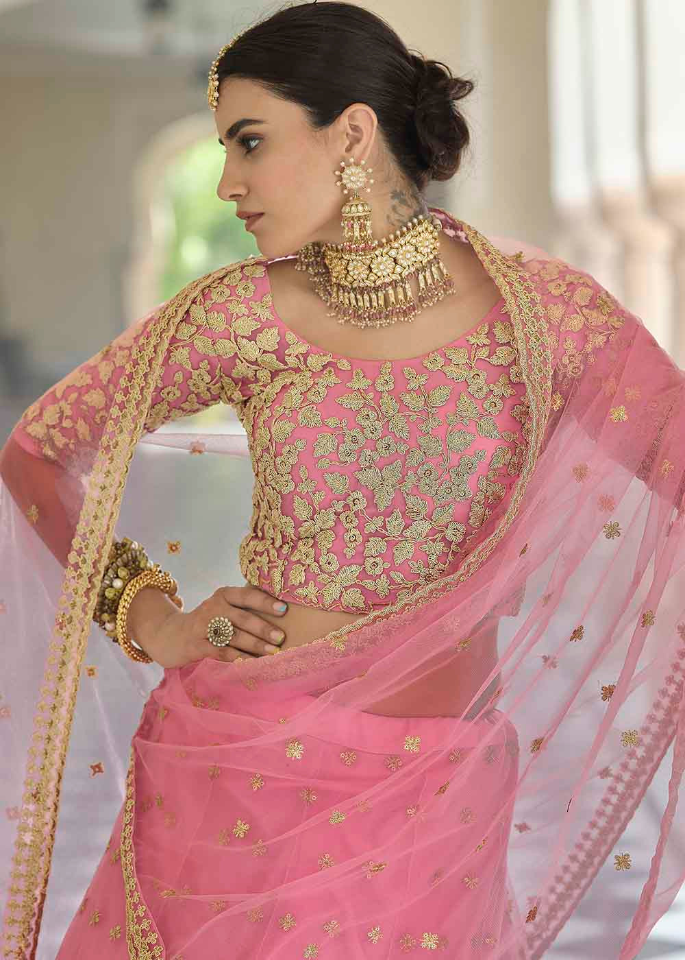 Charm Pink Soft Net Designer Lehenga Choli With Dori & Sequins Work