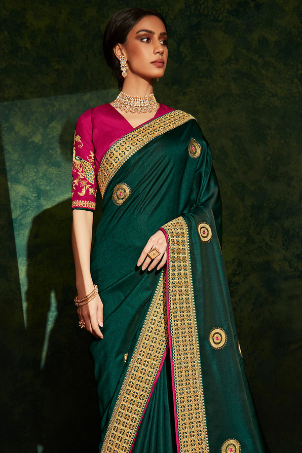 Plantation Green and Pink South Silk Saree