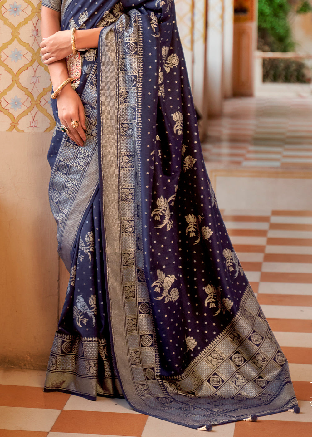 Blackcurrant Blue Zari Woven Banarasi Saree