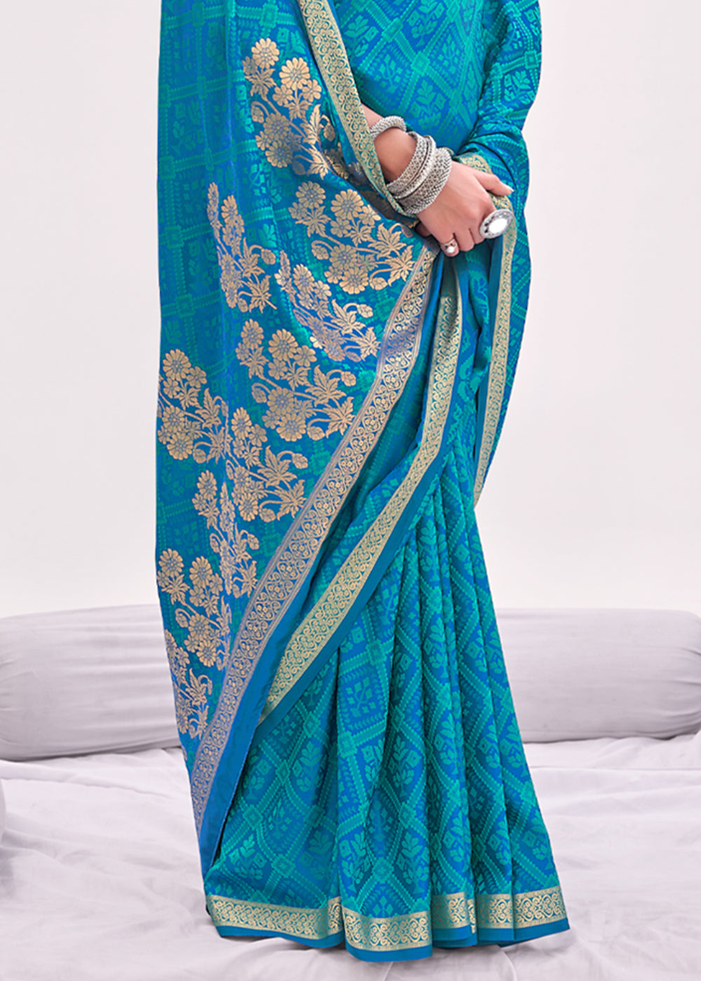 Sea Serpent Blue Zari Woven Banarasi Satin Saree