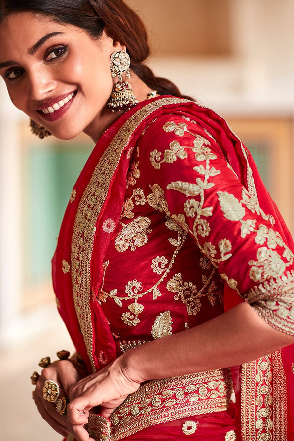 Pearl Red Organza Saree