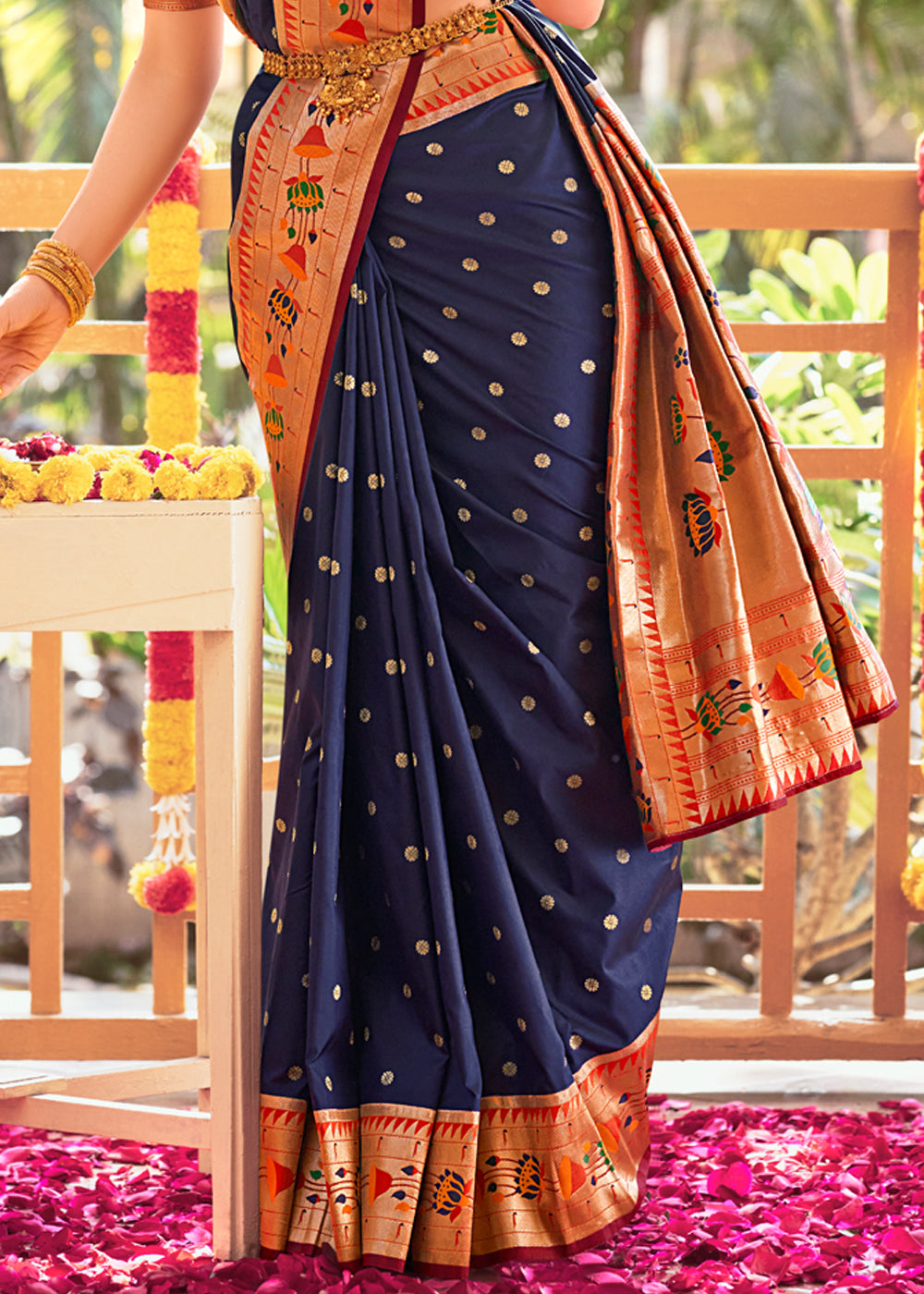 Gun Powder Blue Woven Paithani Silk Saree