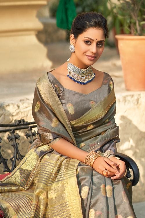 Nobel Grey Organza Saree