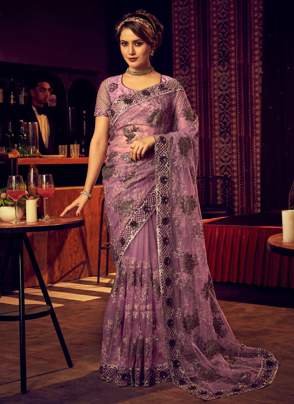 Copper Penny Purple Designer Partywear Saree