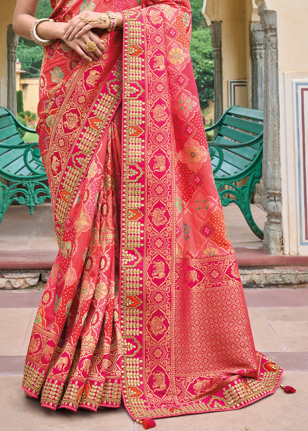 Froly Pink Embroidered Dola Silk Saree