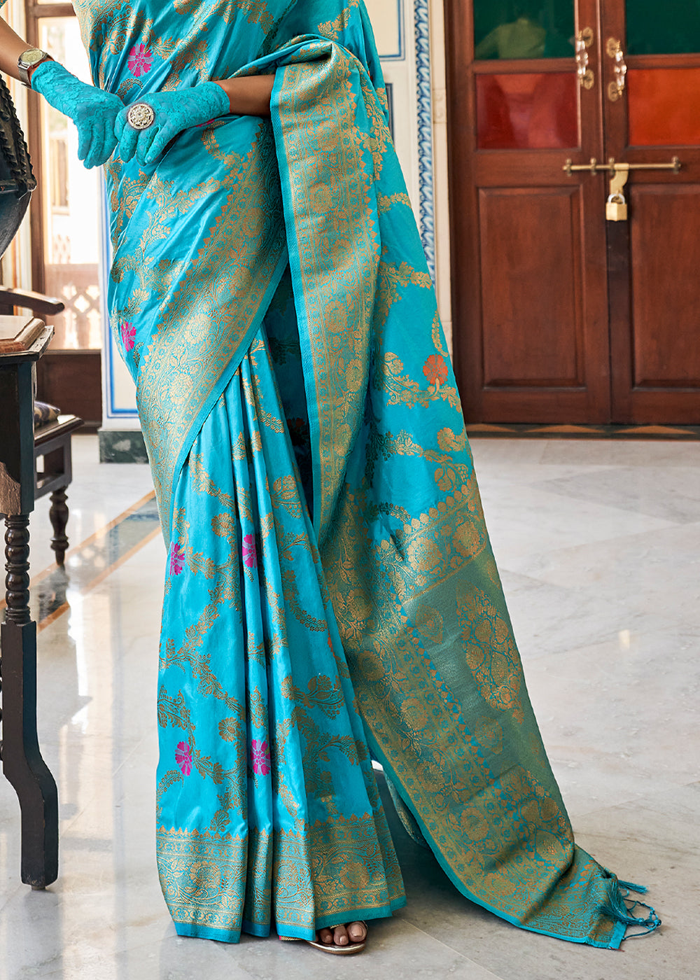 Aquamarine Blue Zari Woven Dola Silk Saree