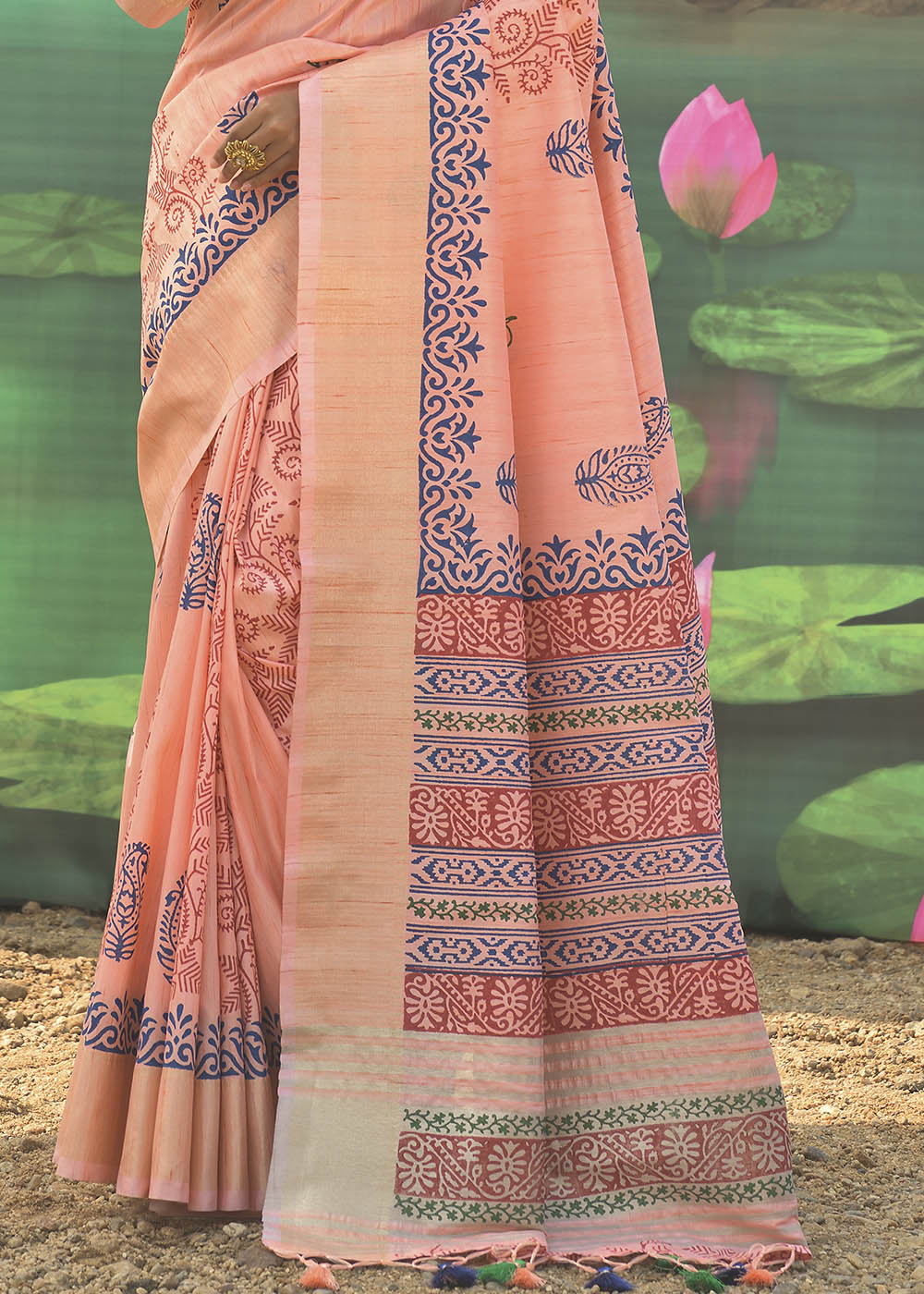 Froly Peach Cotton Silk Printed Saree