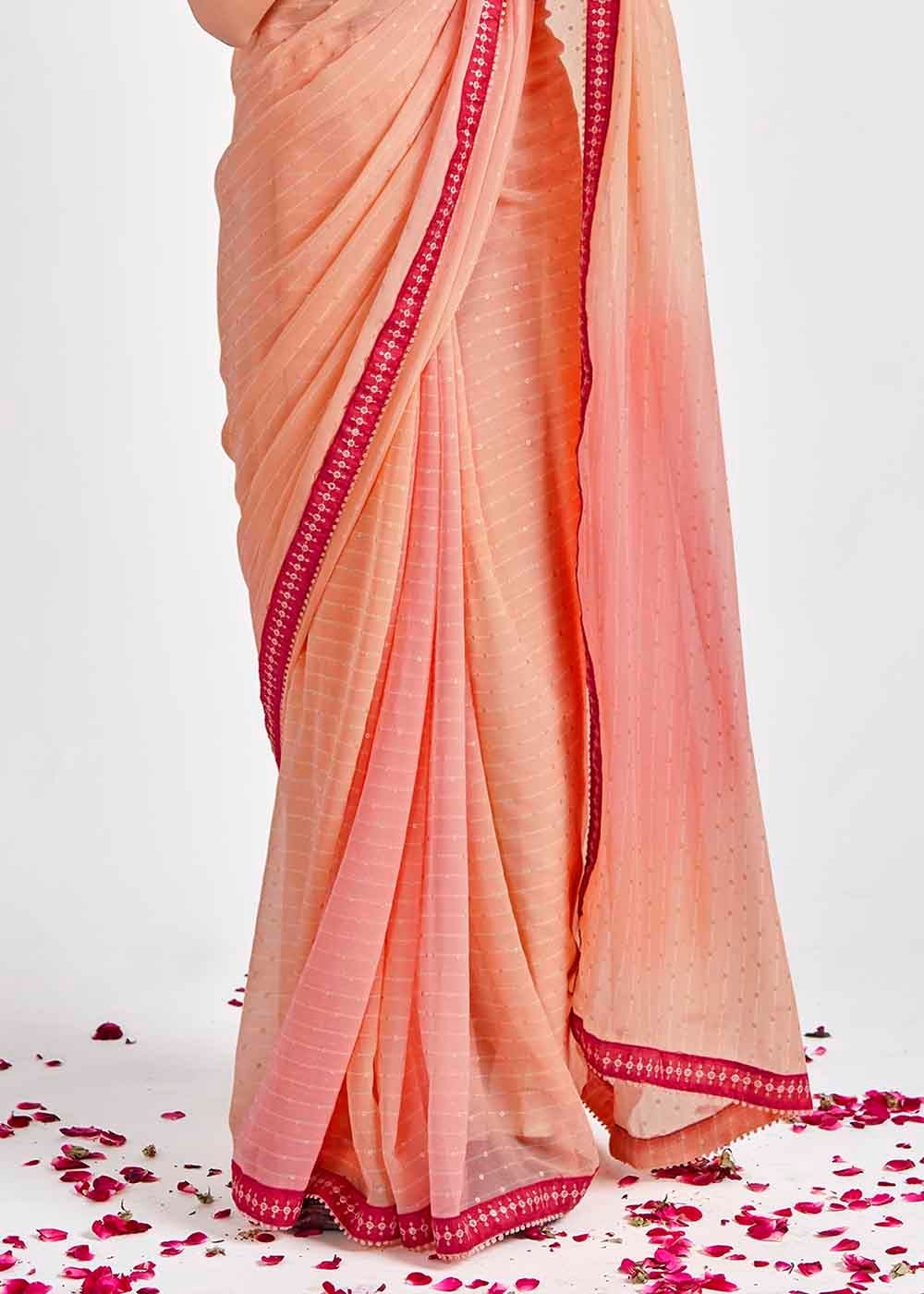 Tacao Peach Printed Georgette Saree