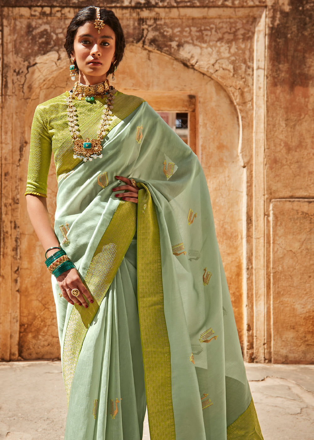 Rainee Green Zari Woven Designer Banarasi Saree