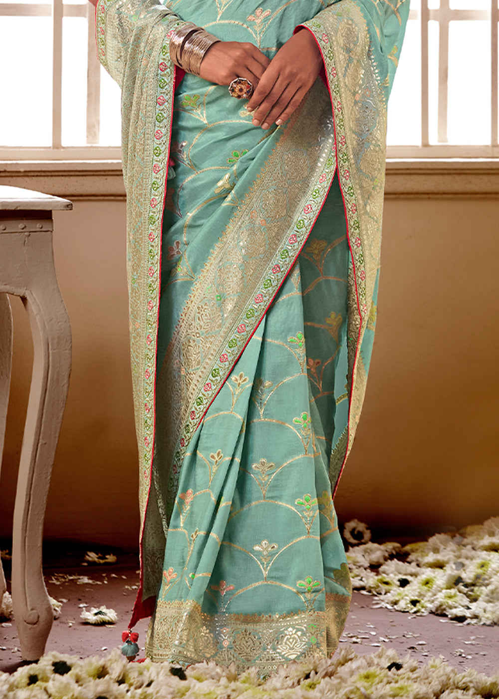 Summer Blue Banarasi Saree with Designer Blouse