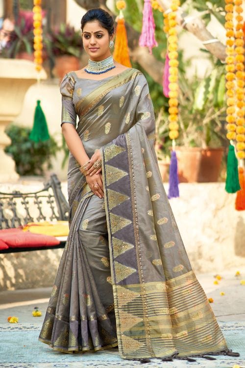 Nobel Grey Organza Saree