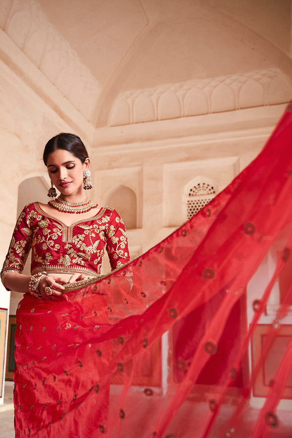 Pearl Red Organza Saree