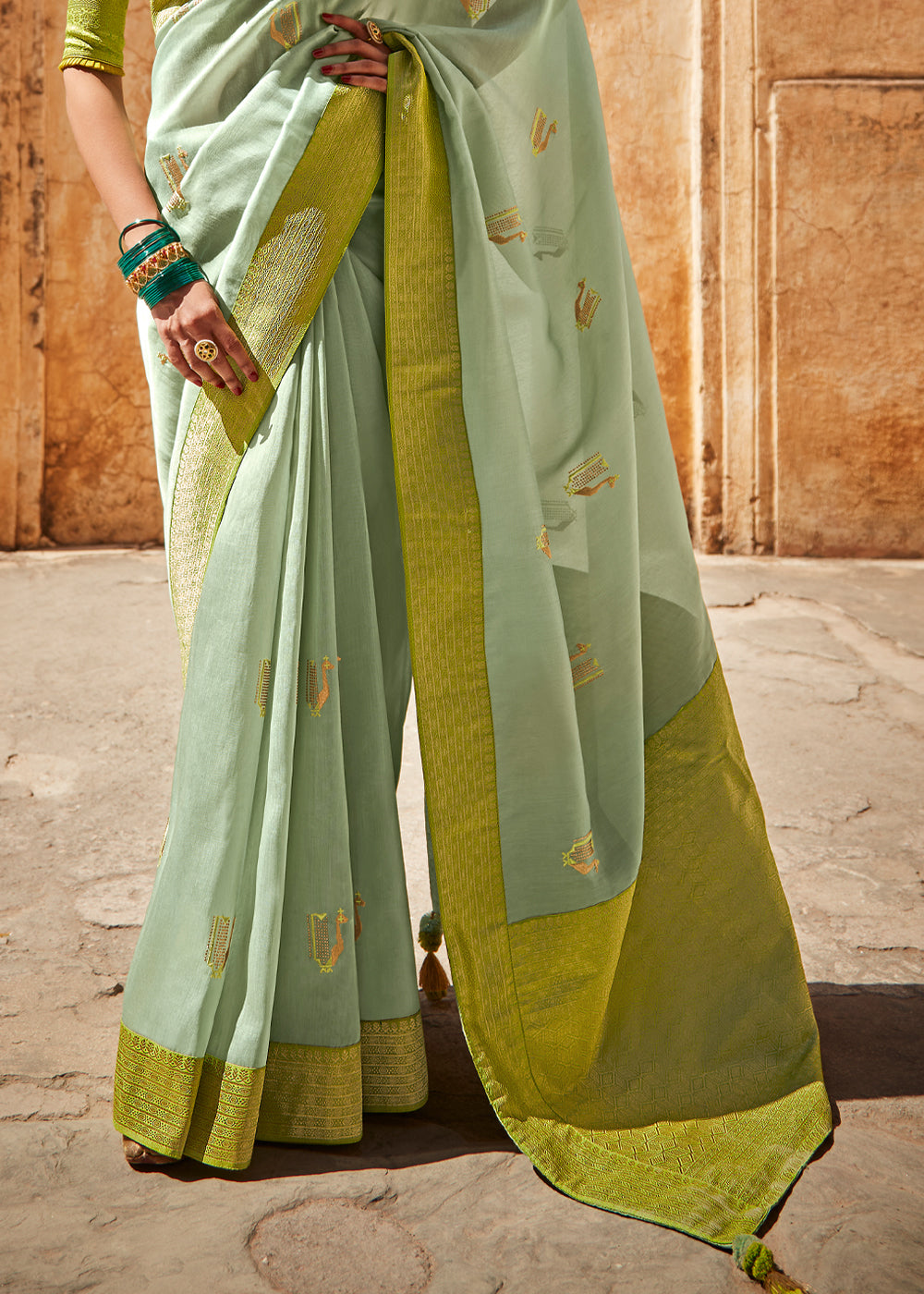 Rainee Green Zari Woven Designer Banarasi Saree