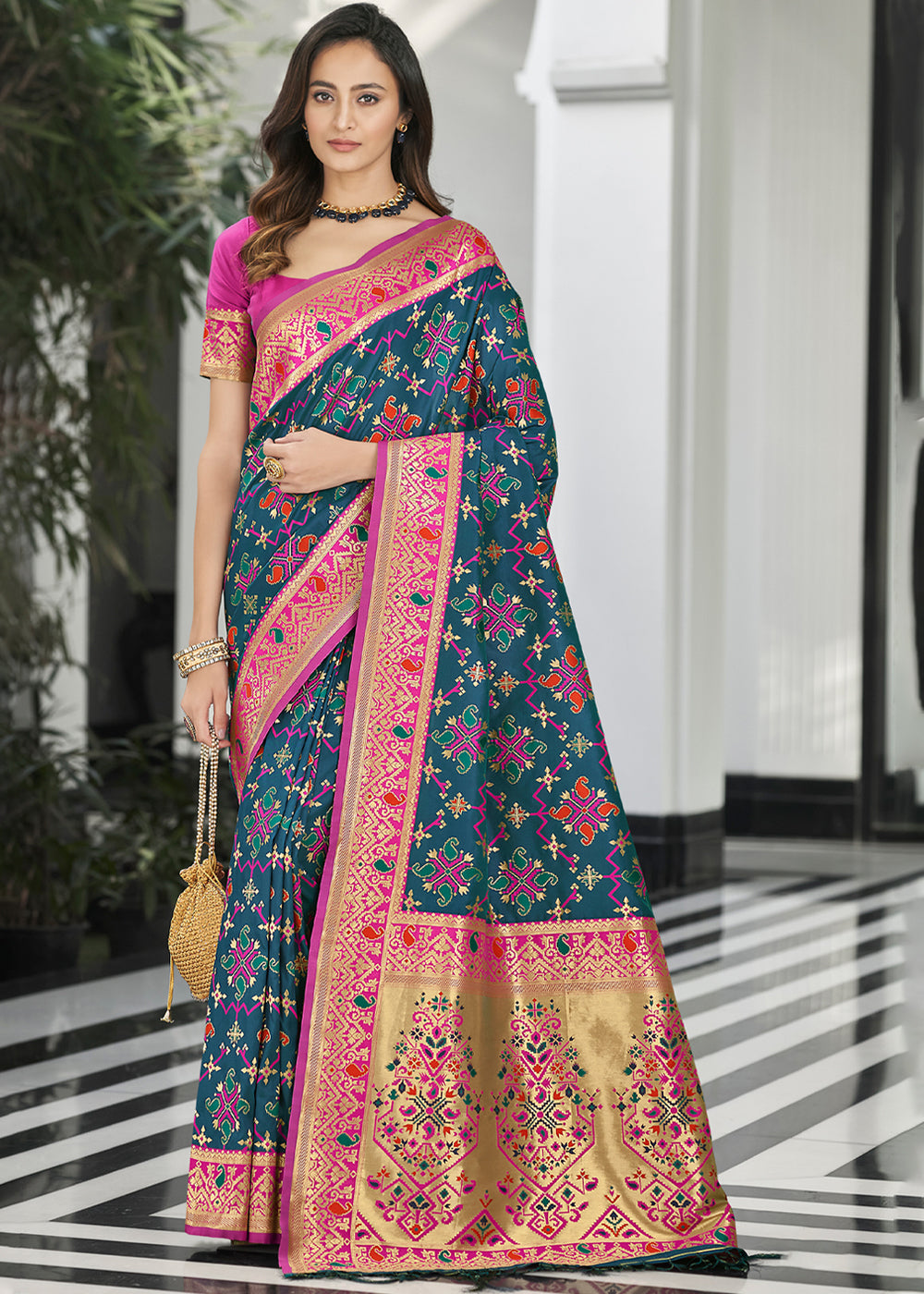 Bismark Blue Zari Woven Banarasi Patola Saree