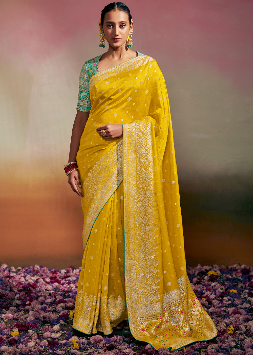 Galliano Yellow Woven Banarasi Soft Silk Saree