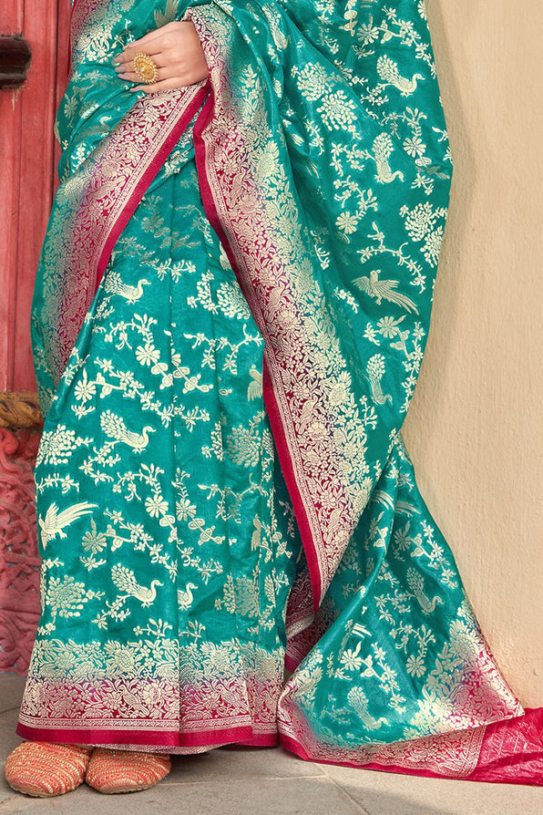 Keppel Blue and Purple Organza Saree