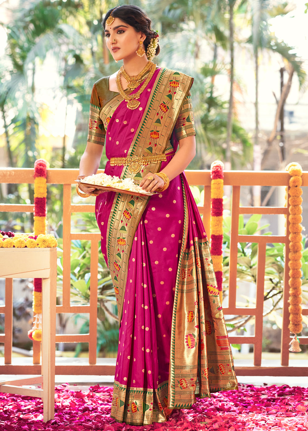 Cerise Purple Woven Paithani Silk Saree