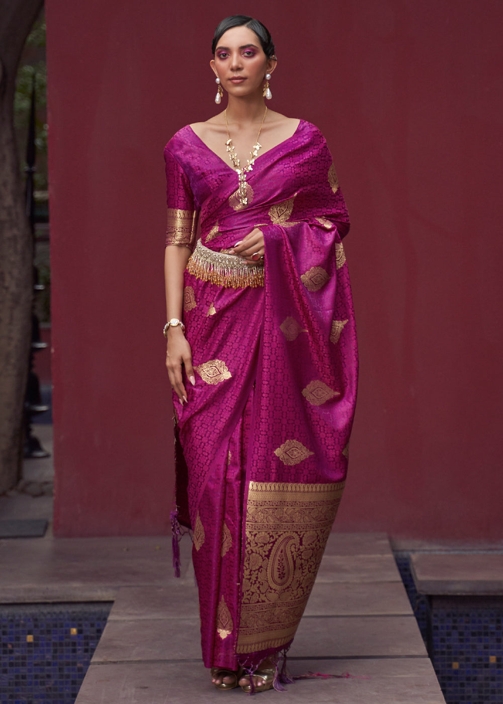 Medium Violet Purple Banarasi Woven Satin Silk Saree