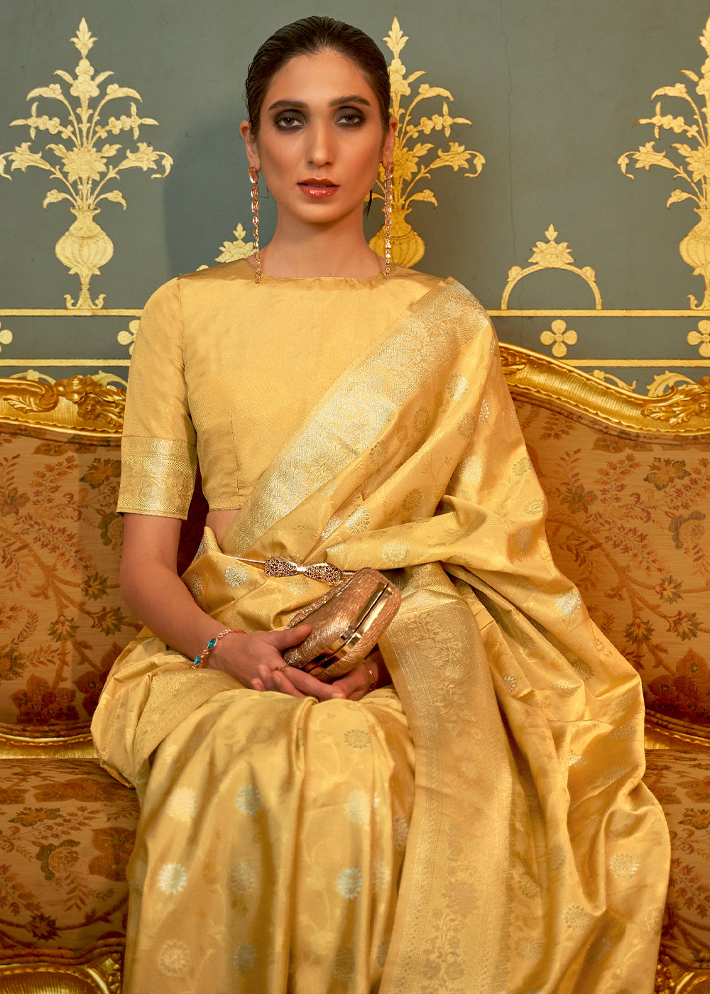 Equator Yellow Zari Woven Banarasi Brocade Saree