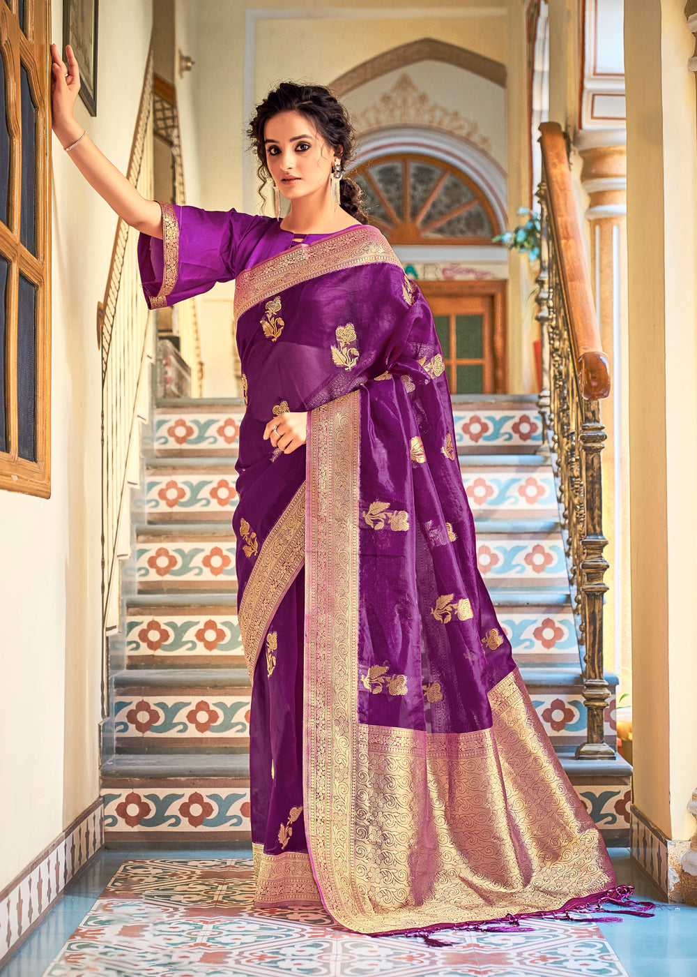 Pearly Purple Zari Woven Banarasi Organza Saree