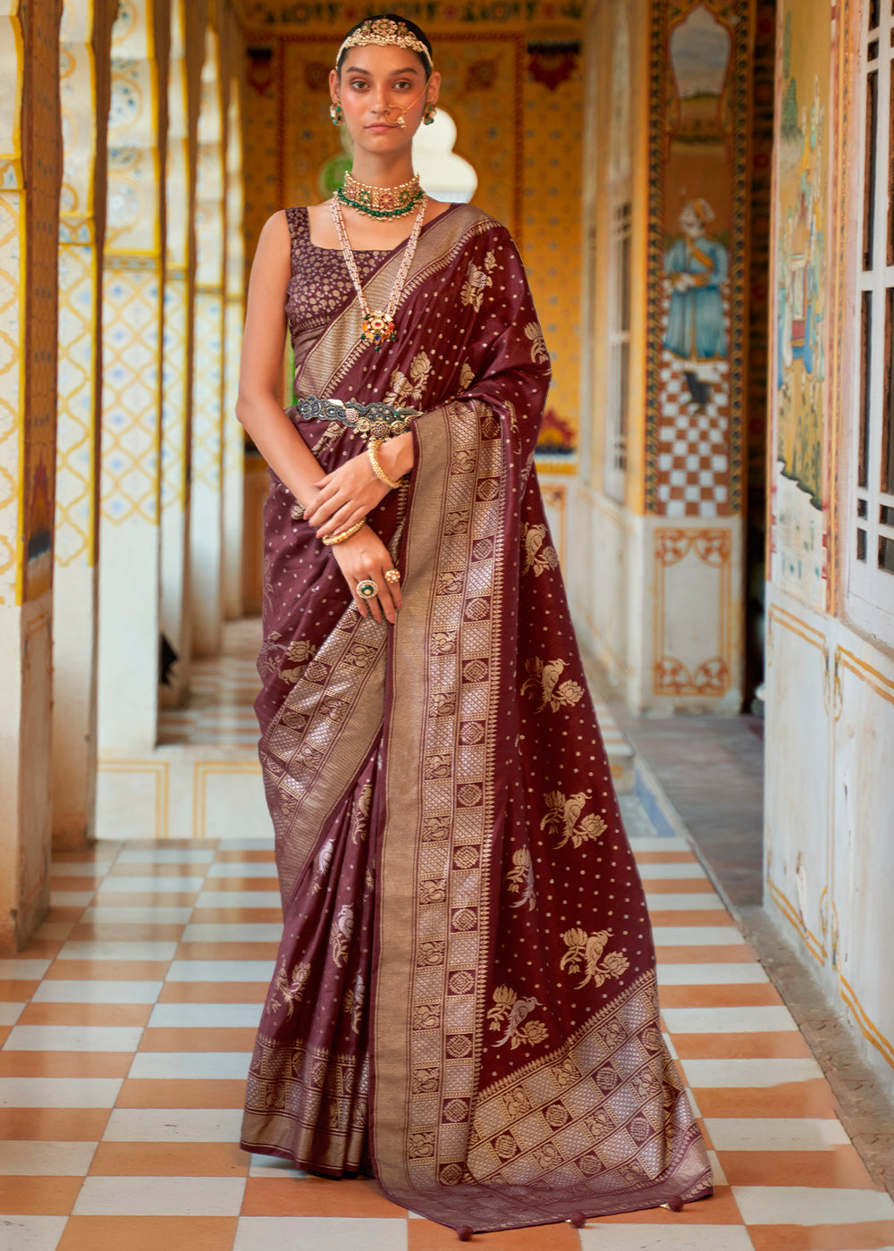 Metallic Copper Brown Zari Woven Banarasi Saree