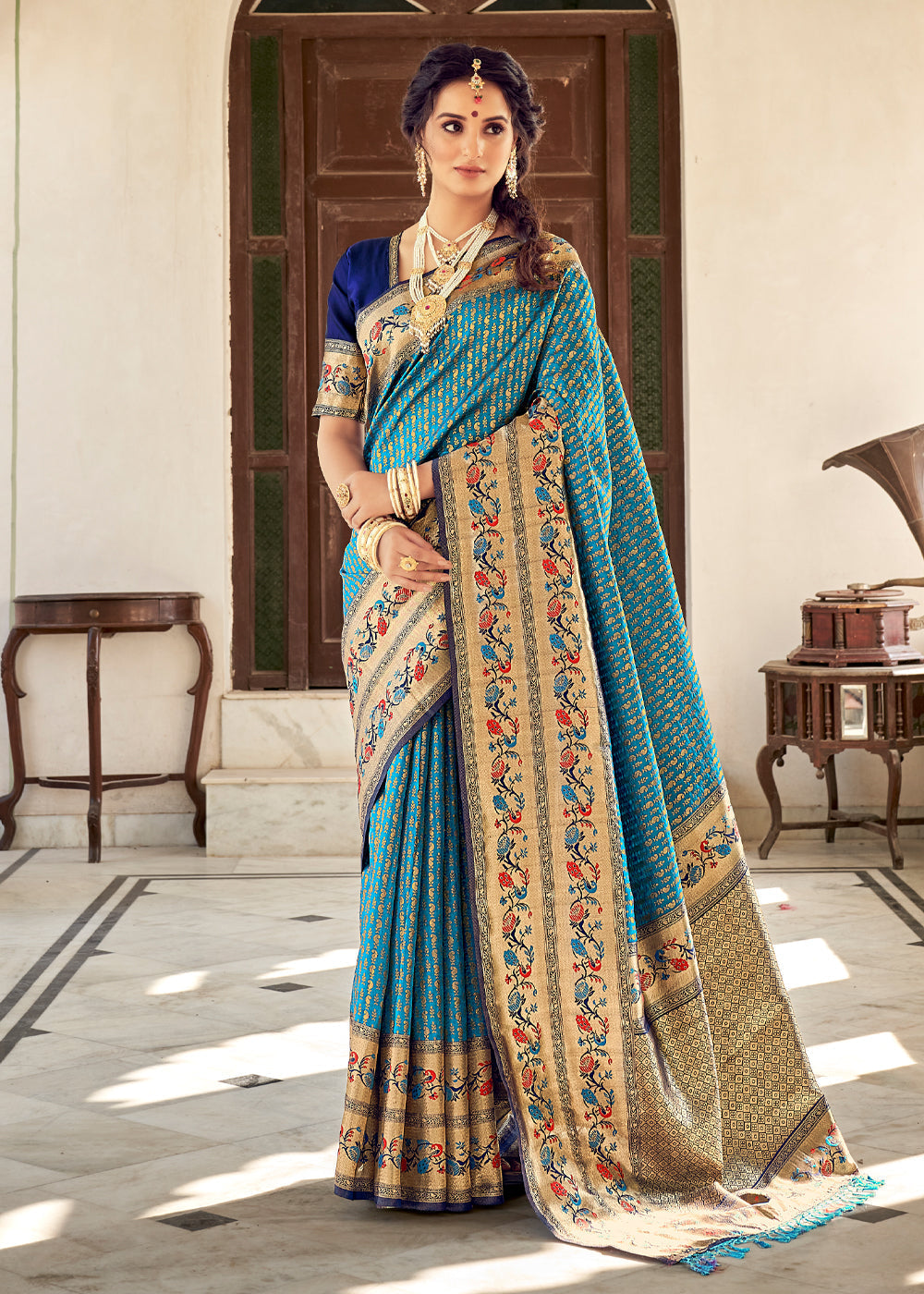 Astral Blue Zari Woven Banarasi Brocade Saree