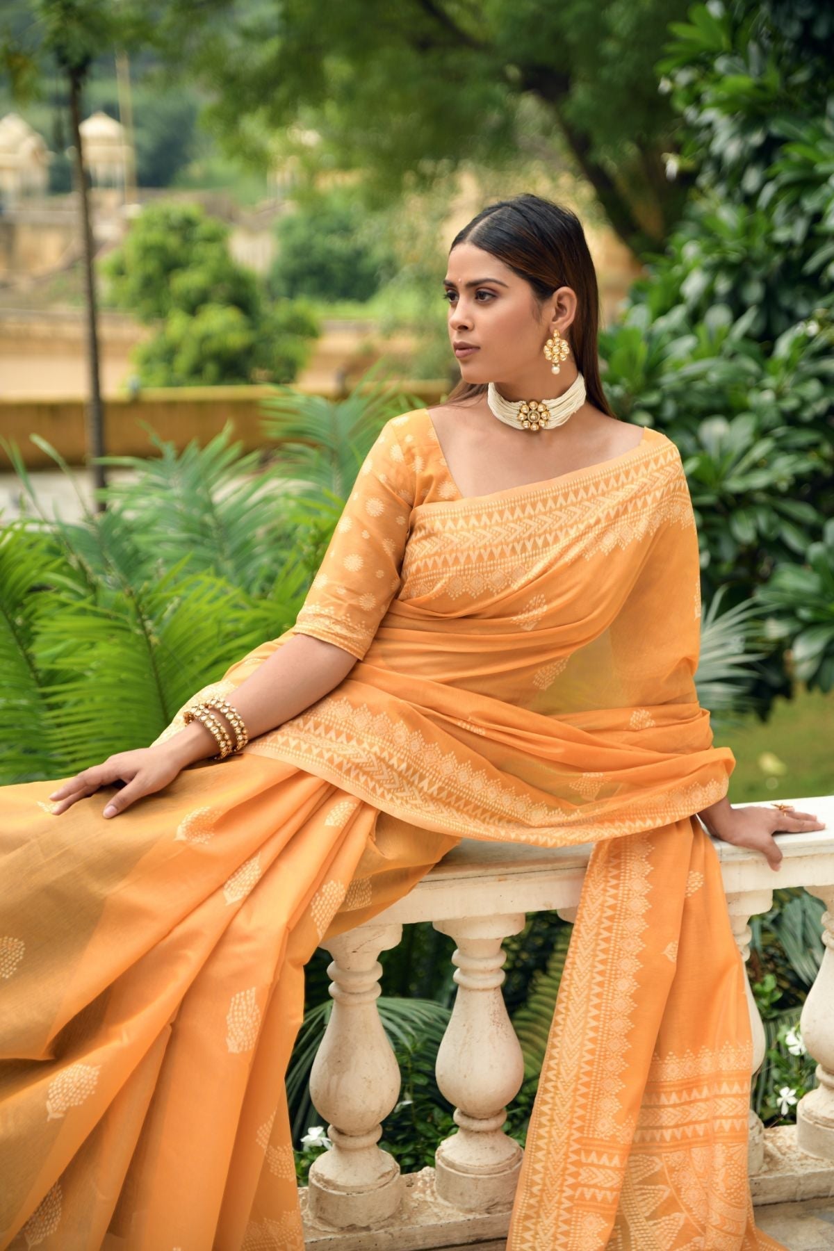 Salomie Yellow Lucknowi Cotton Saree