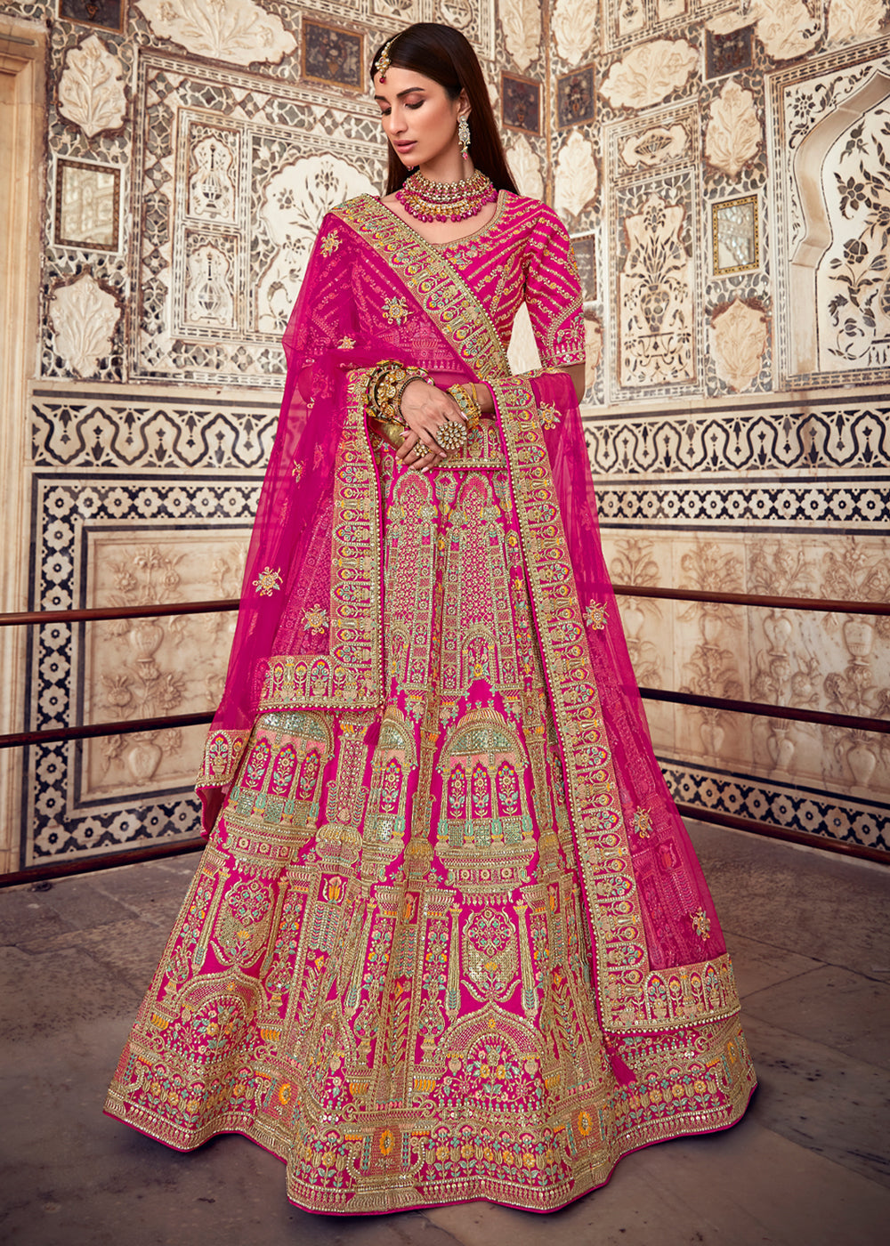 Brick Pink Heavy Embroidered Designer Lehenga