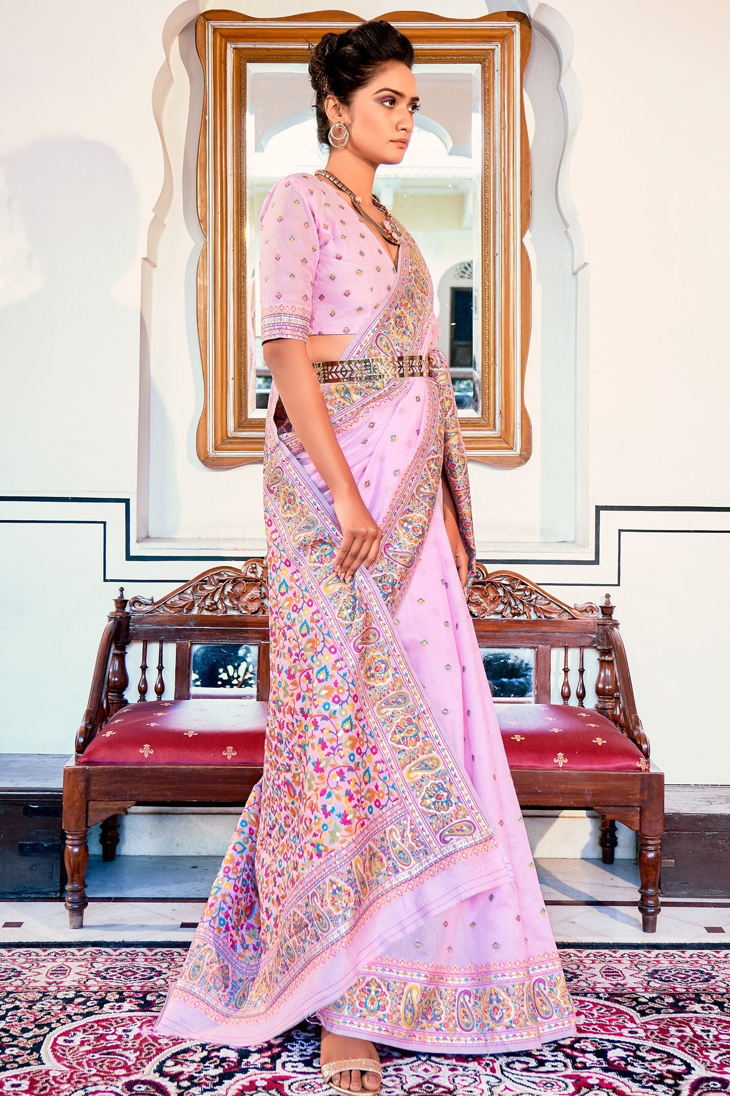 Cotton Candy Pink Zari Woven Banarasi Silk Saree