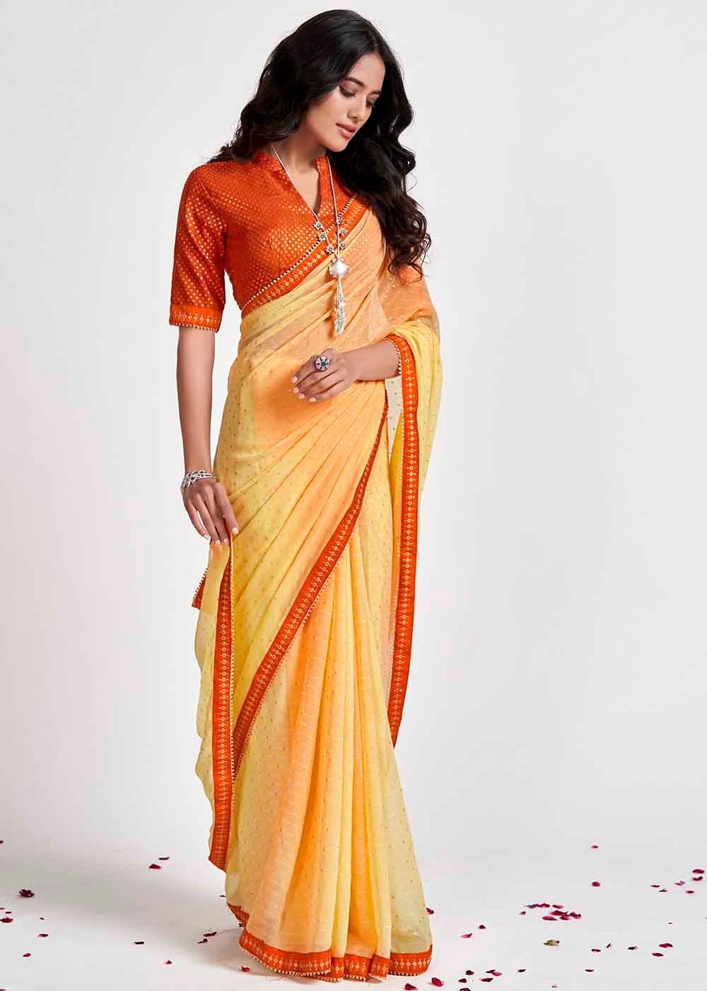 Golden Yellow Printed Georgette Saree