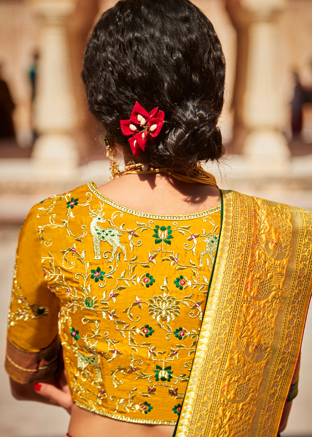 Goblin Green and Yellow Zari Woven Designer Banarasi Saree