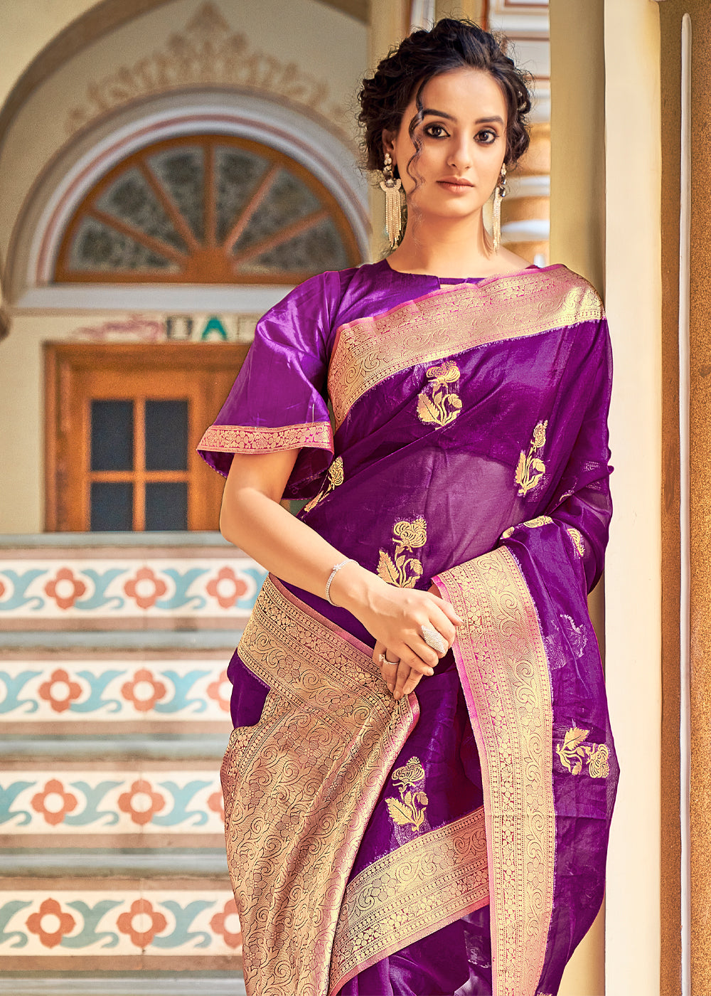 Pearly Purple Zari Woven Banarasi Organza Saree