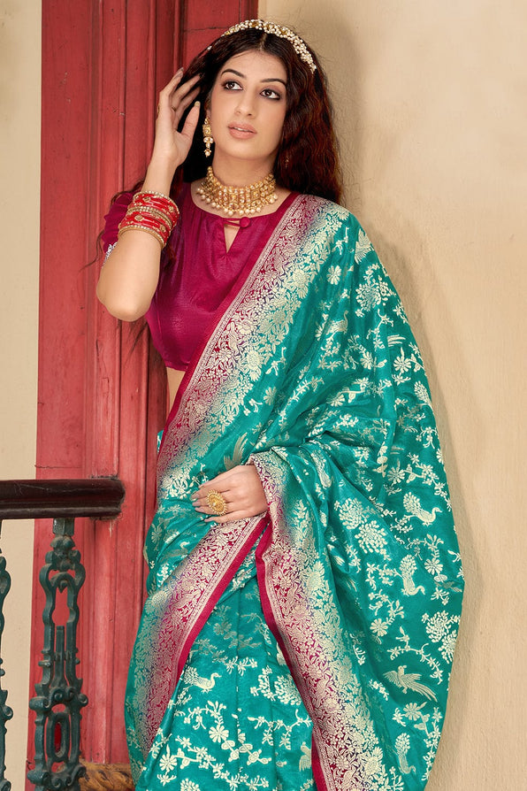 Keppel Blue and Purple Organza Saree