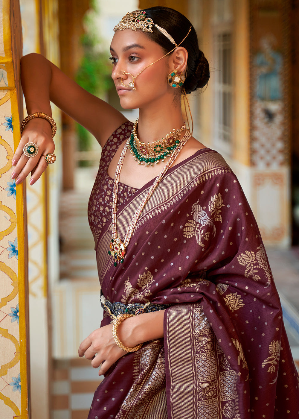 Metallic Copper Brown Zari Woven Banarasi Saree