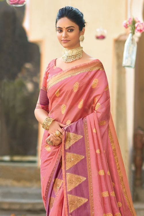 Cornflower Lilac Pink Organza Saree