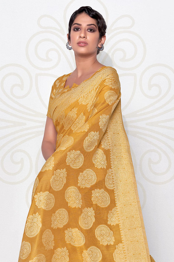 Roy Yellow Cotton Saree