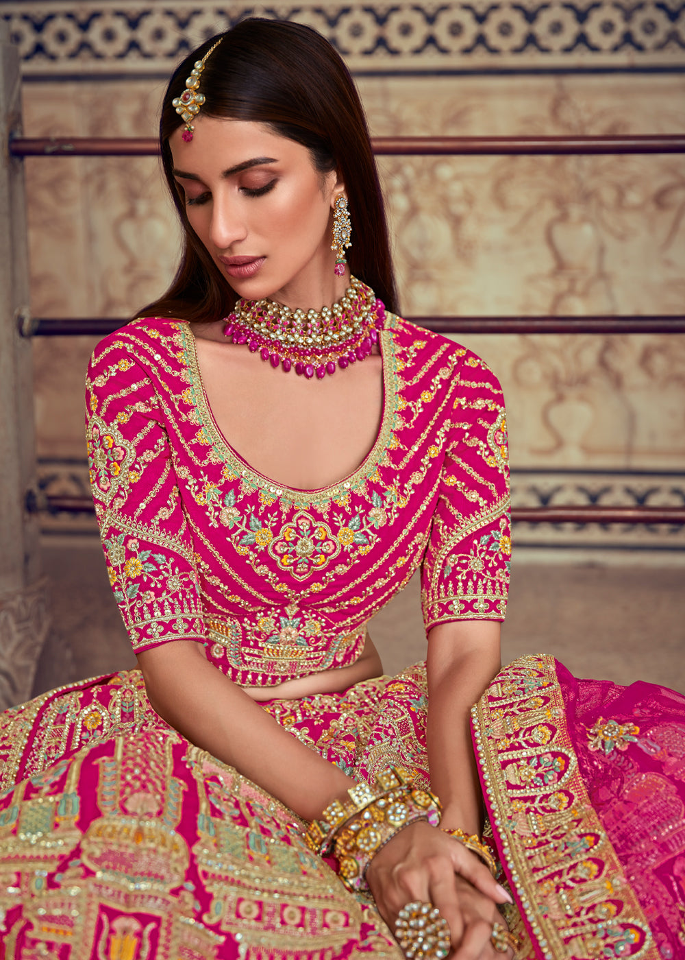 Brick Pink Heavy Embroidered Designer Lehenga