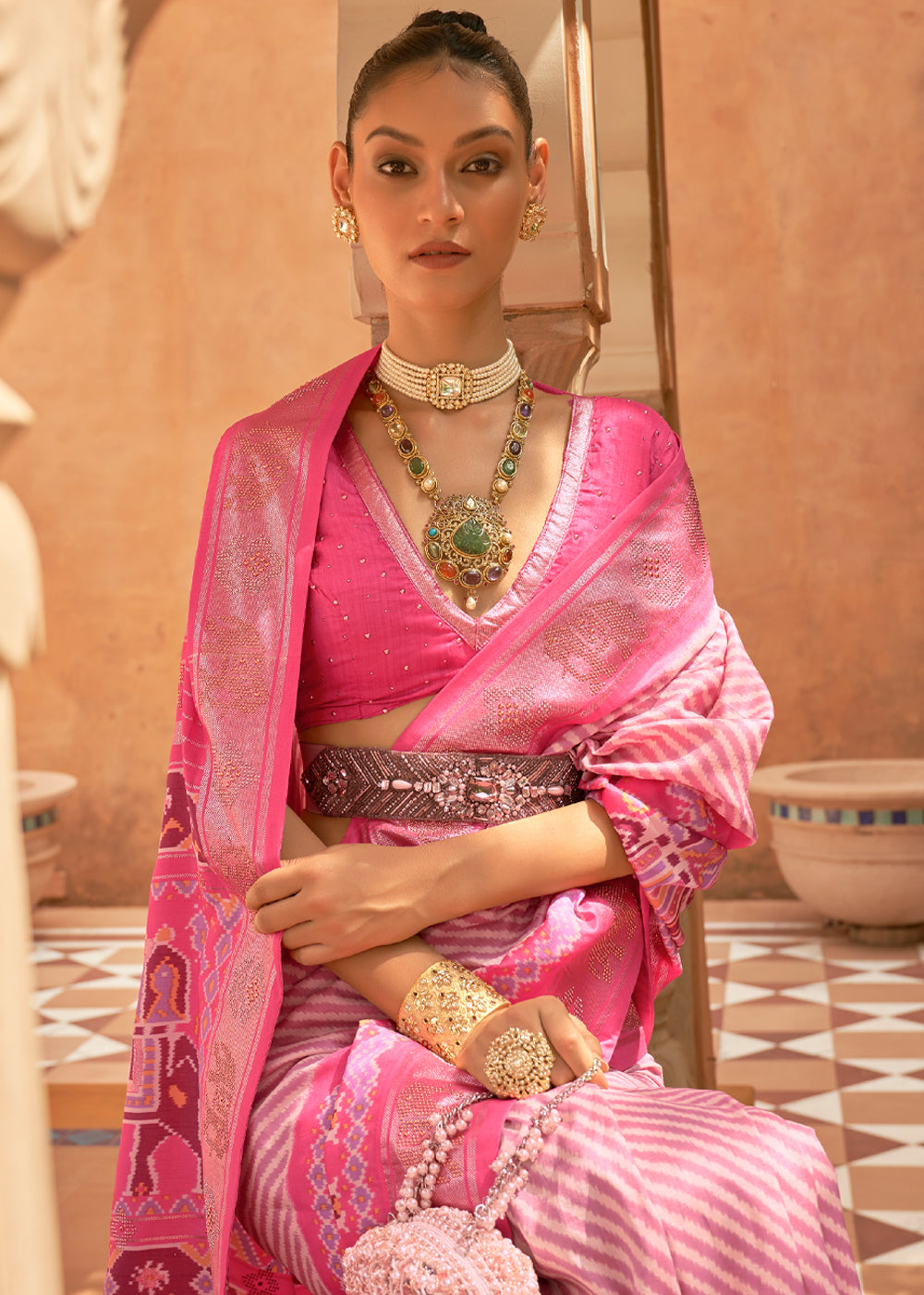 Blush Pink Patola Silk Saree