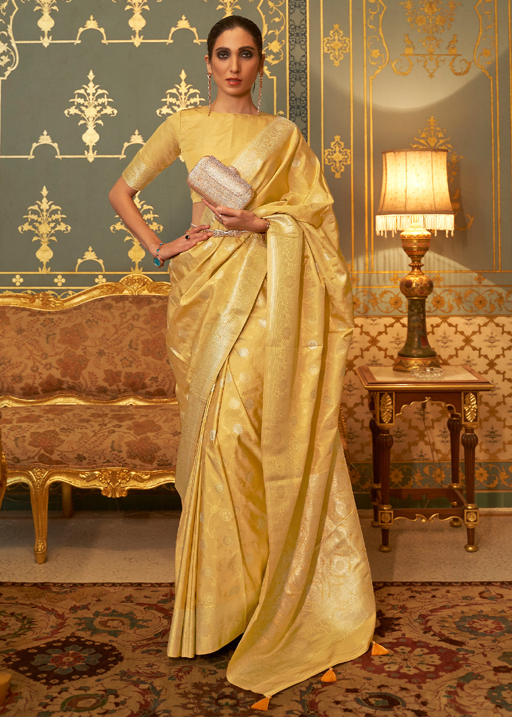 Equator Yellow Zari Woven Banarasi Brocade Saree