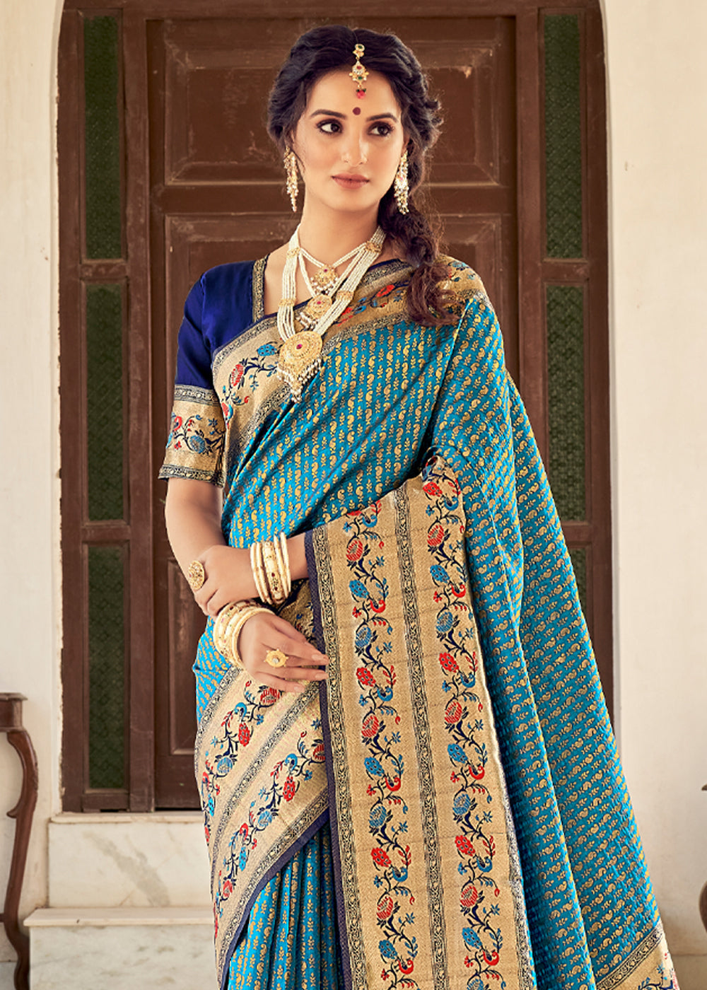 Astral Blue Zari Woven Banarasi Brocade Saree