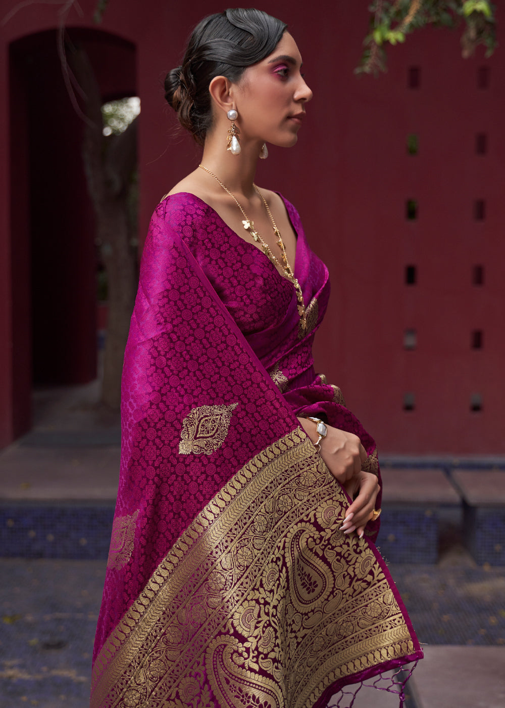 Medium Violet Purple Banarasi Woven Satin Silk Saree